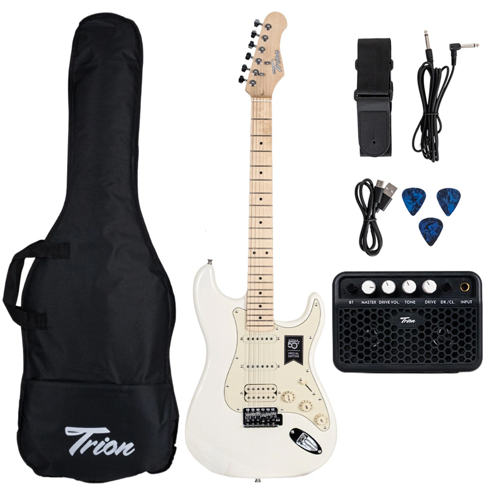 Trion TGP-112-WH  Aksesuar ve Amfi Dahil Beyaz Elektro Gitar Seti (Zuhal 50.Yıl Özel)